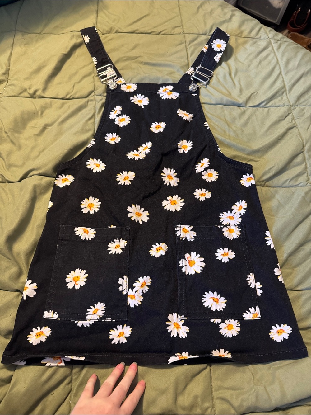 Black Daisy Print Pinafore Dress